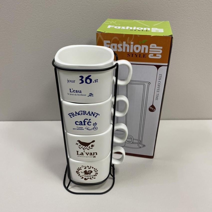 Набір чашок Stenson R93985 на металевій підставці 4 шт. (2276663078) - фото 3