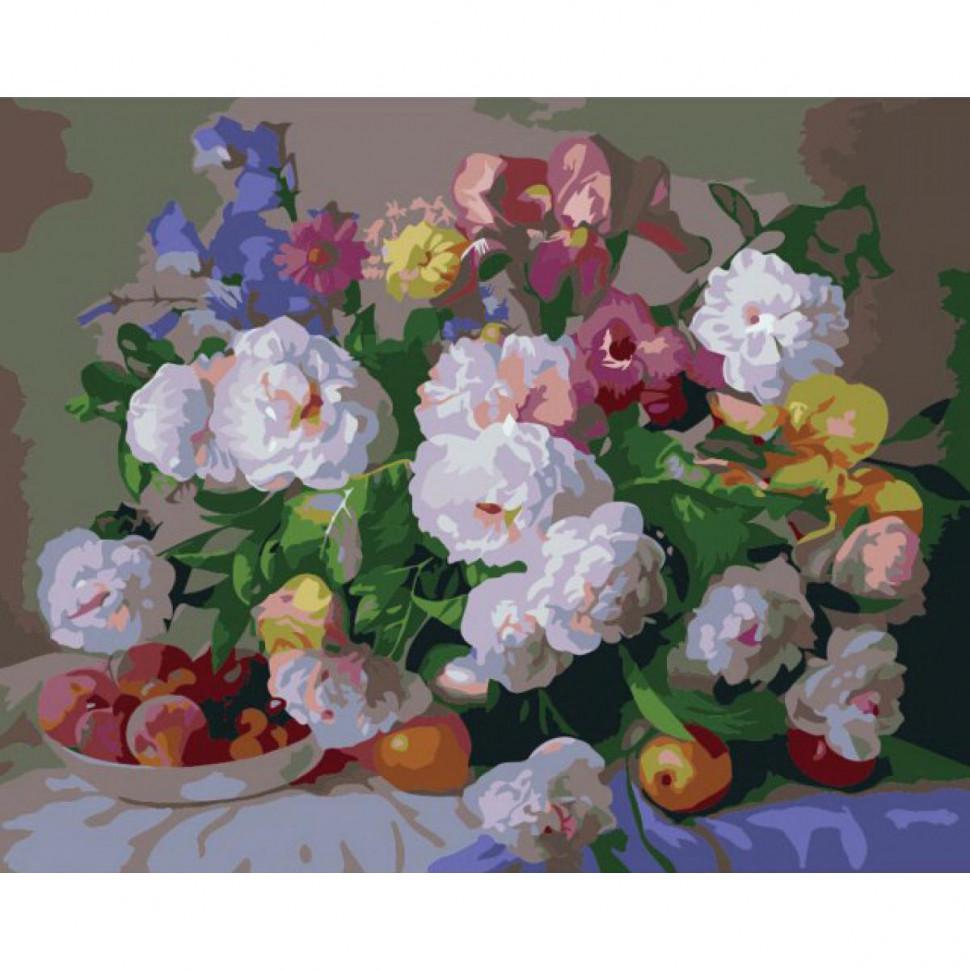 Картина по номерам Ідейка Букеты Цветы и персики 40х50 см (KHO281)