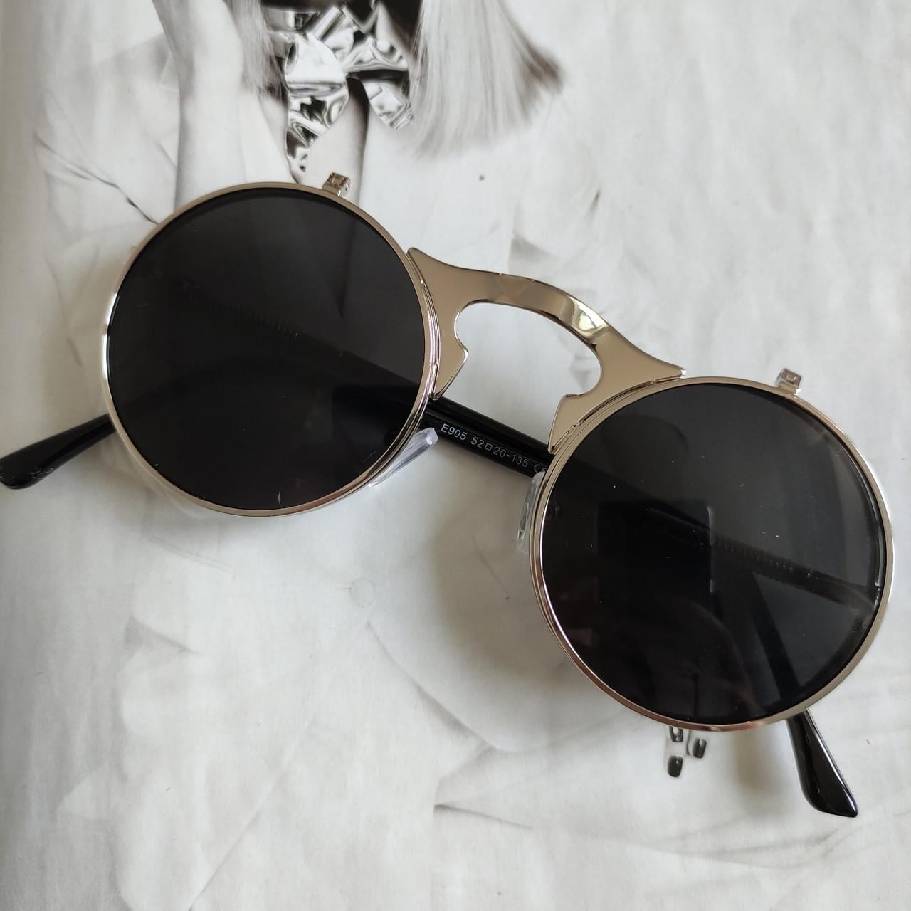 Очки круглые панк двойной флип Черный в серебре