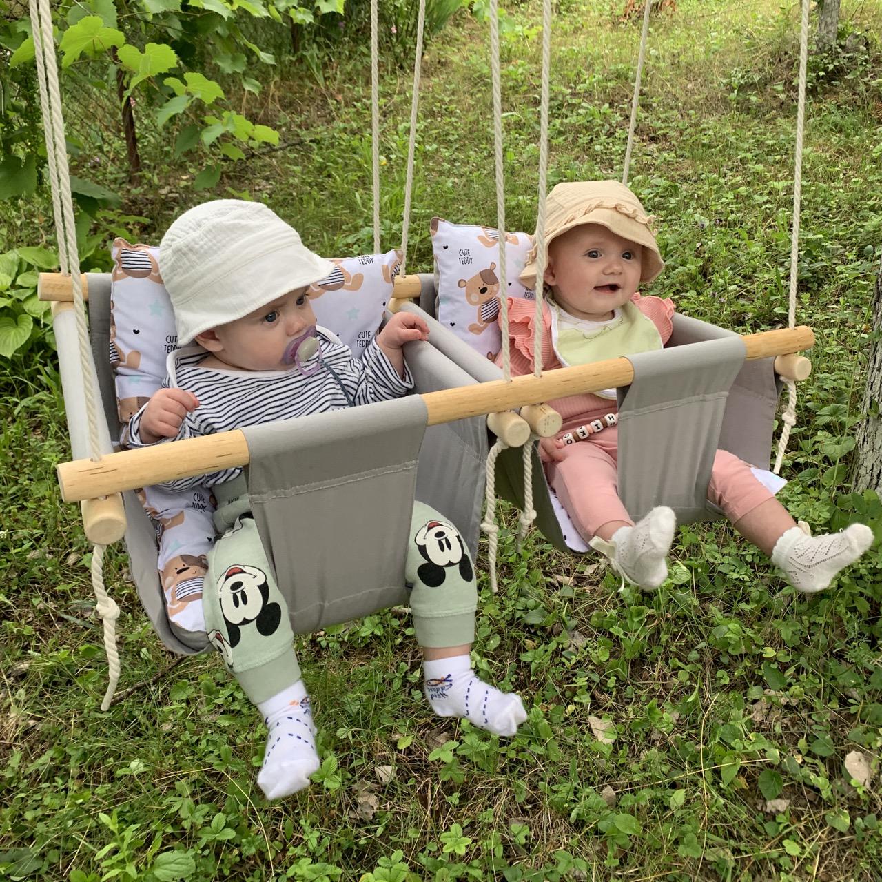 Дитяча гойдалка підвісна з бавовни Для двійнят з ведмедиками Сірий (gs-8597)