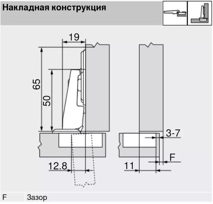 Петля Blum накладная Modul для холодильника 95° стандартная с монтажной планкой - фото 5