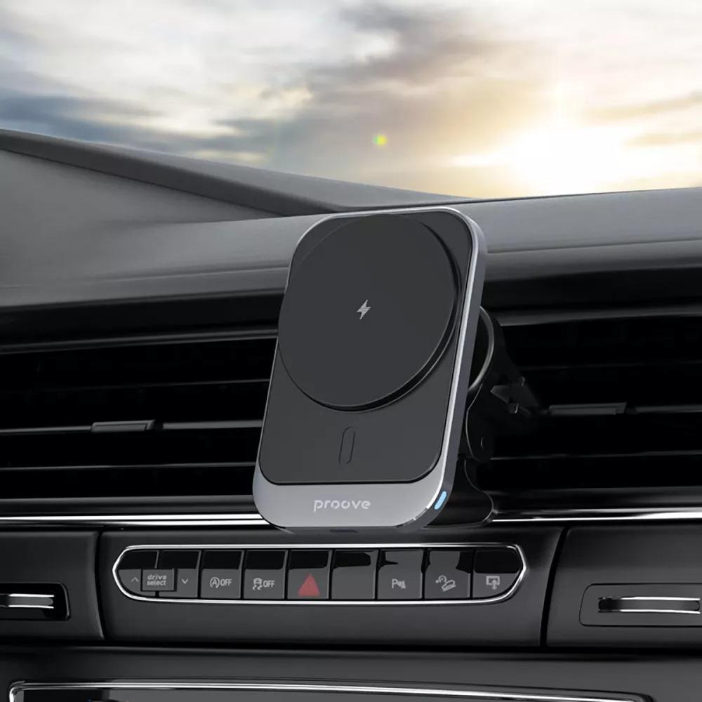 Автомобільний тримач з бездротовим зарядним пристроєм Proove Square Magnetic Pro 15W Black - фото 3