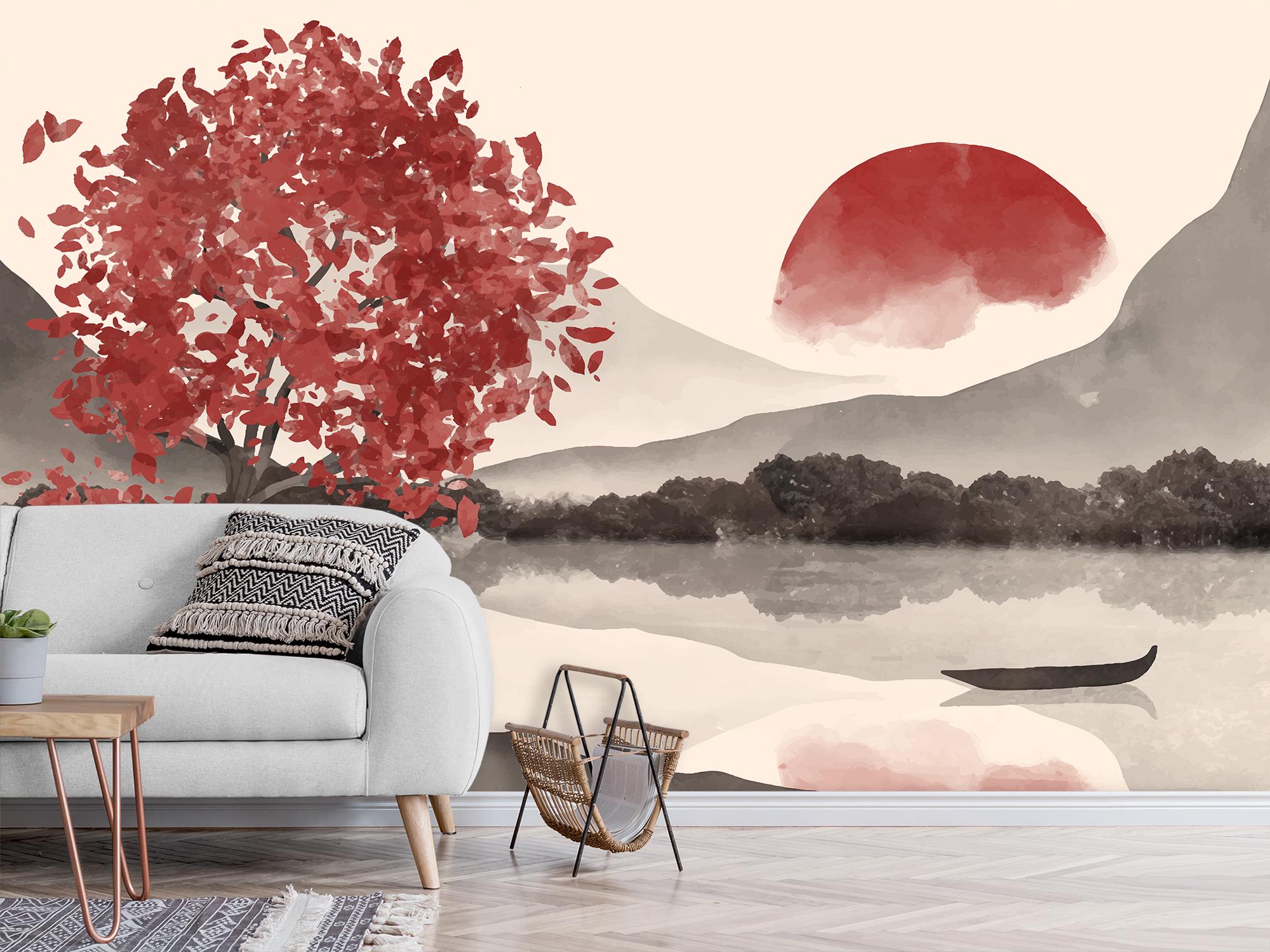 Фотошпалери флізелінові Upstream Японський пейзаж Червоне сонце над озером 368х245 см (S5NTR-109/7) - фото 3 Фотошпалери флізелінові Upstream Японський пейзаж Червоне сонце над озером 368х245 см (S5NTR-109/7) - фото 3