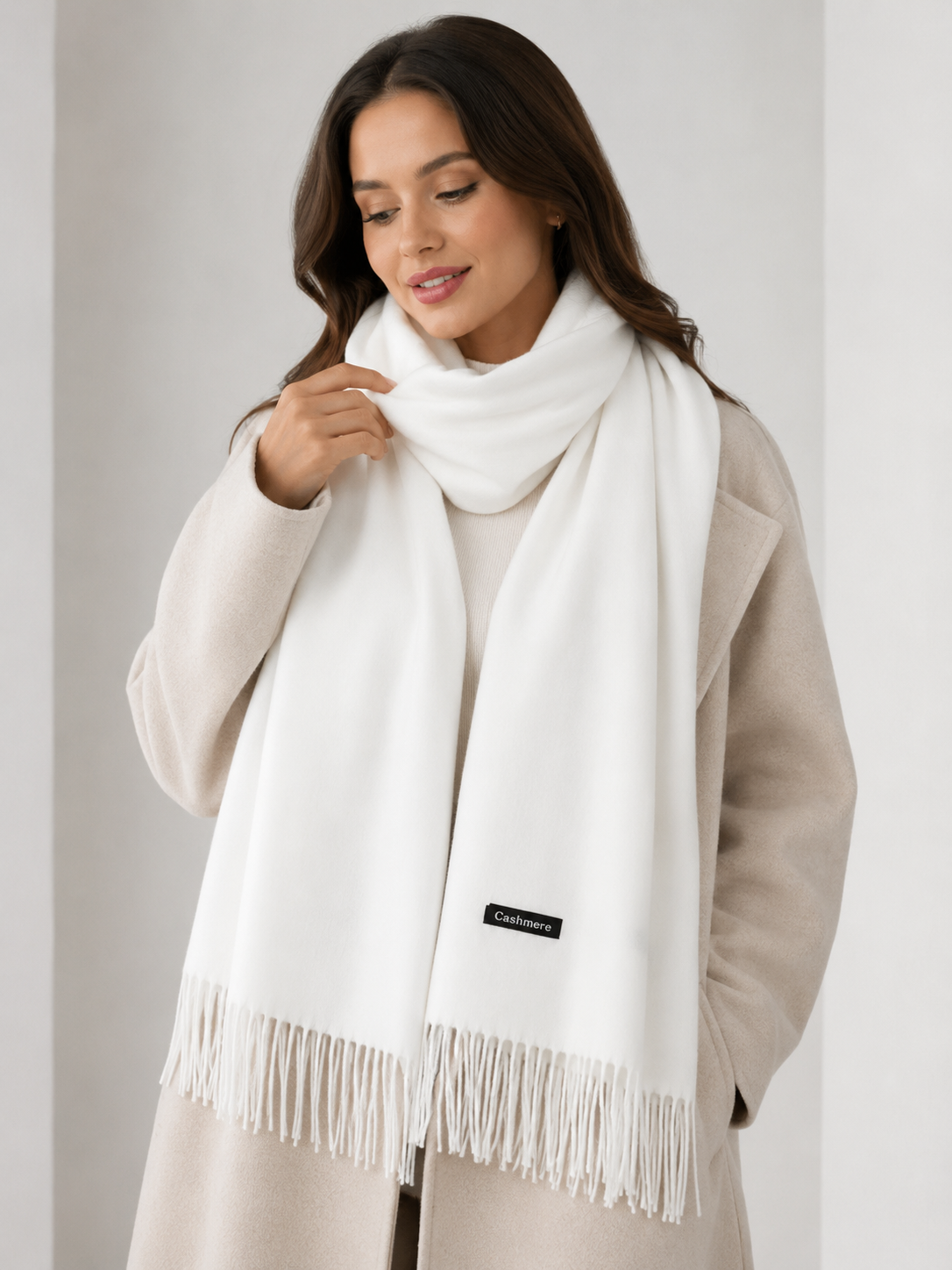 Шарф палантин Cashmere 200х70 см Белый
