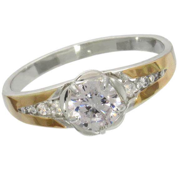 Женское серебряное кольцо с золотыми пластинами Анжелика 19 Женское серебряное кольцо с золотыми пластинами Анжелика 19