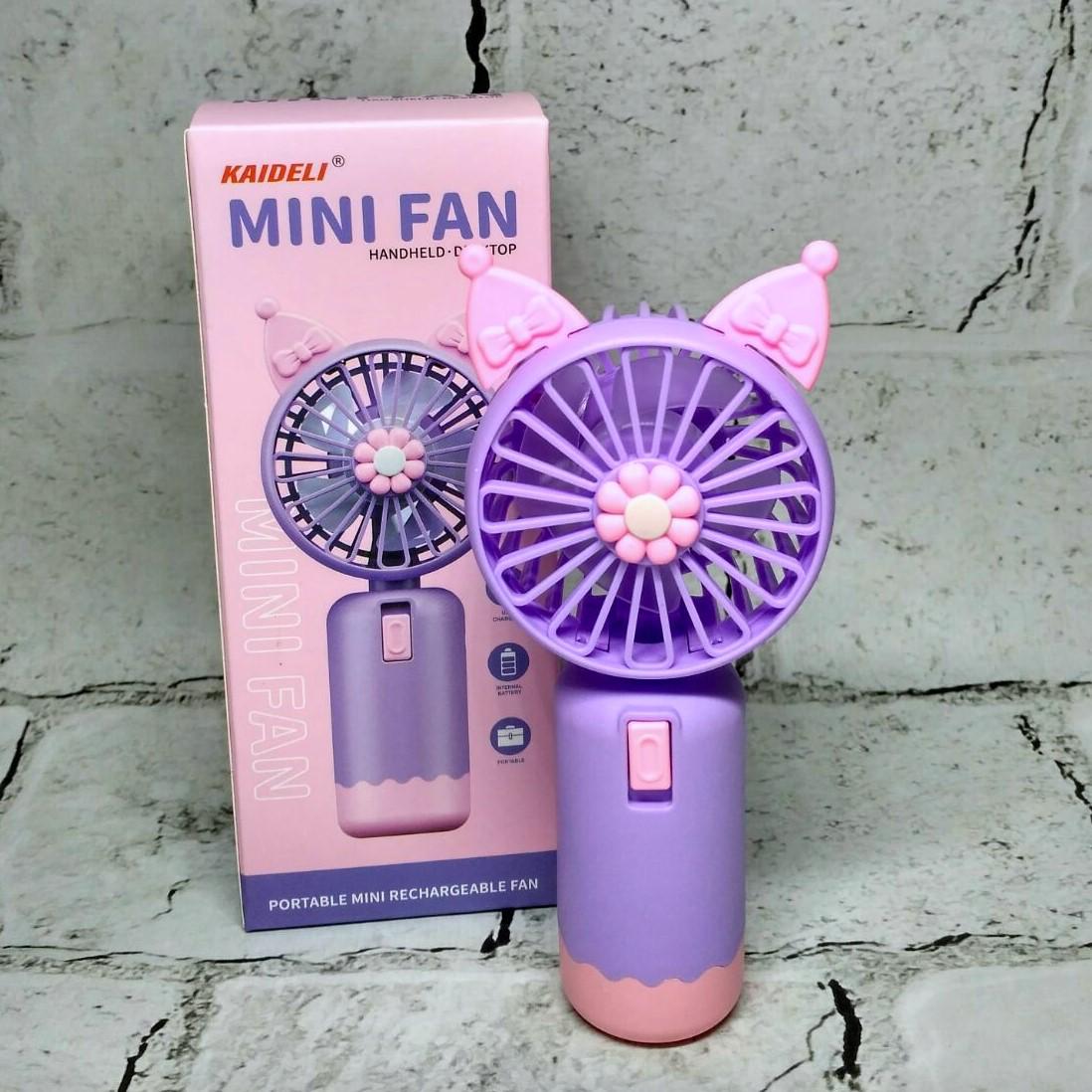 Детский портативный мини-вентилятор с ушками 13 см Сиреневый (JQK21-1)