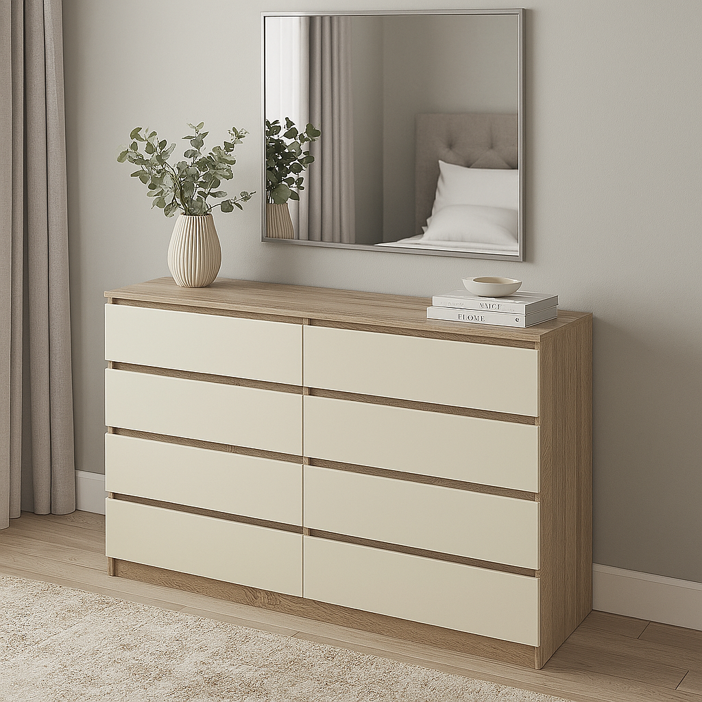 Комод К9 8Я SENAM 980х1600х430 мм корпус ДСП Дуб Сонома фасад МДФ краска RAL9001 Светло-бежевый