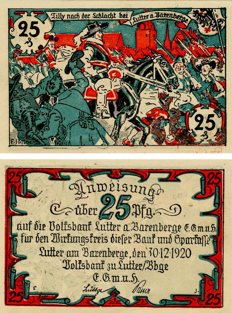 Коллекционная банкнота Германия Нотгельд 25 пфеннигов 1920 F-VF Луттер-ам-Баренберге (Б16201)