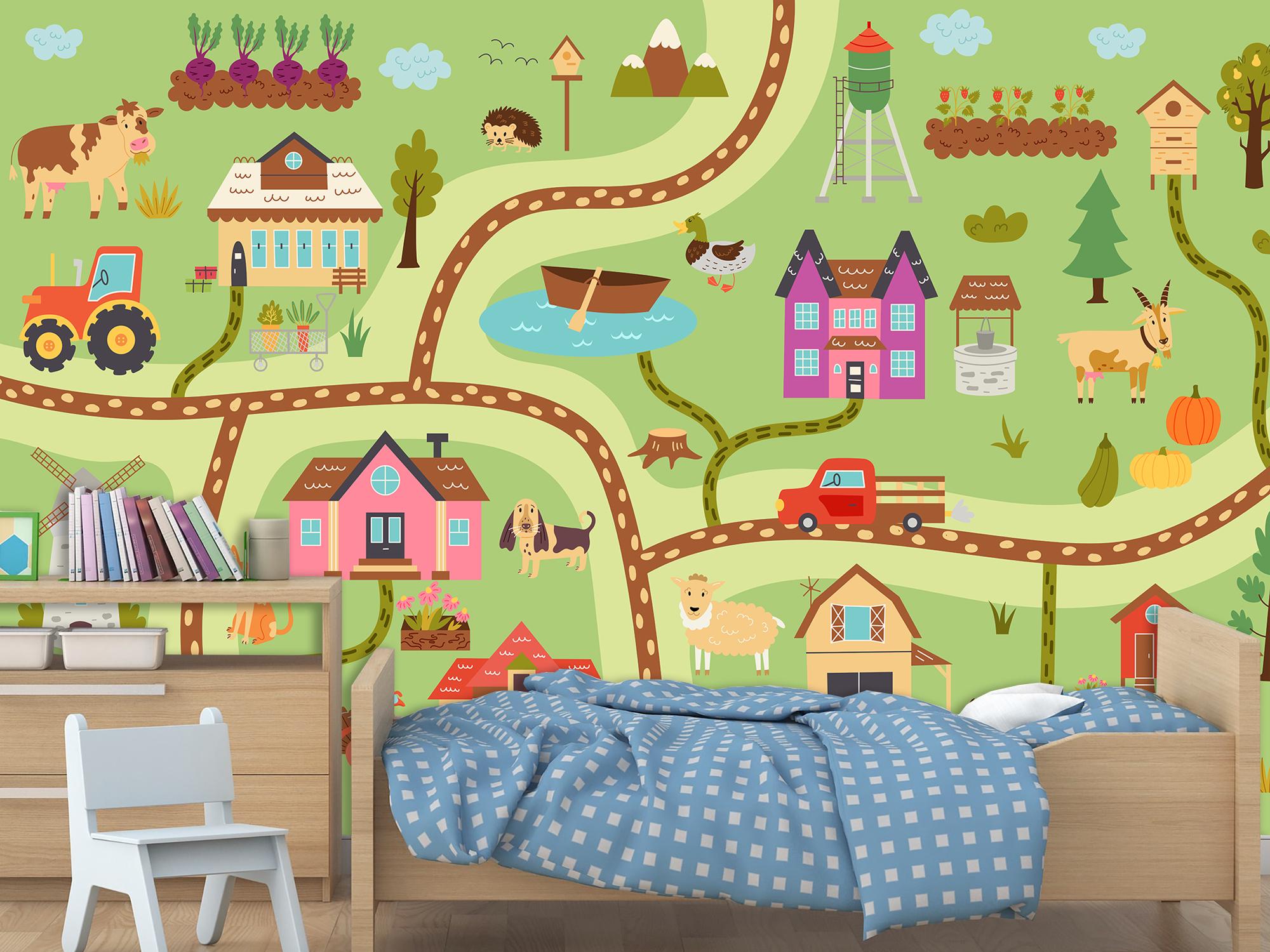 Фотообои флизелиновые Детские карты сельских дорог 153х230 см (S5KID-028/3)