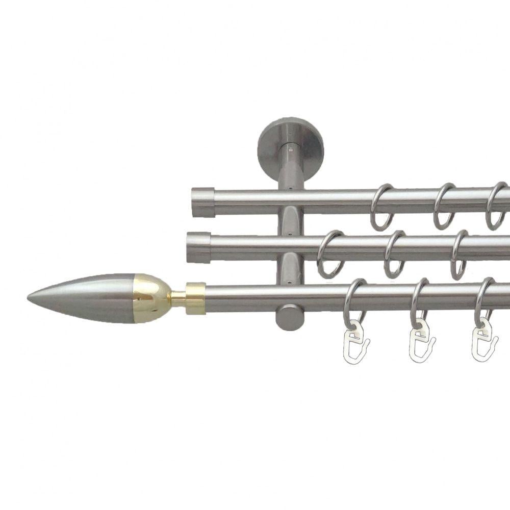 Карниз металлический Orvit Линея трехрядный цилиндр 20 см/гладкая труба/кольцо металлическое Нержавеющая Сталь 16/16/16 мм 300 см (5503386)