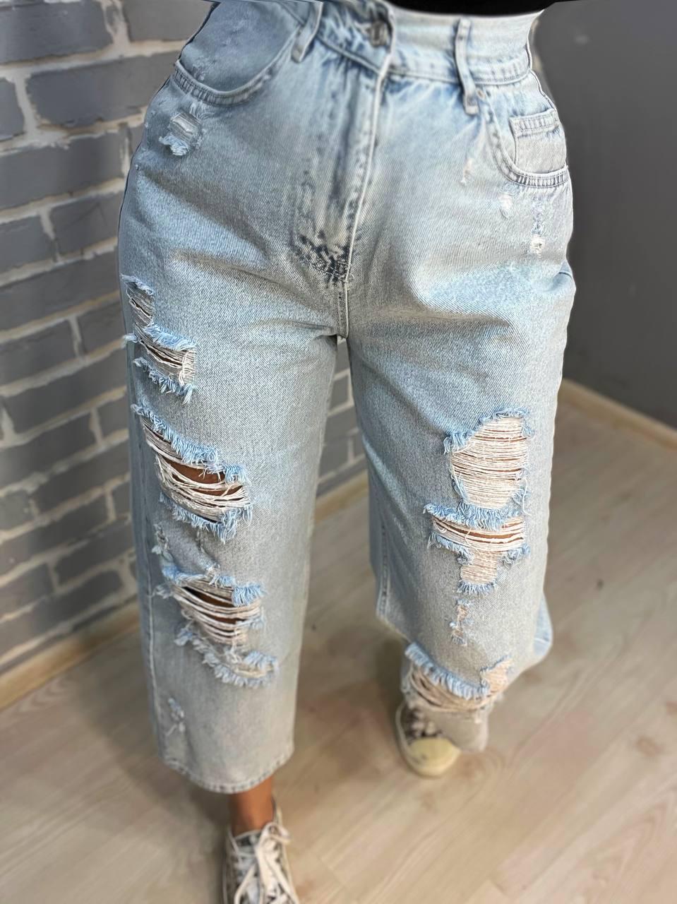 Джинсы женские ITS Basic 2832 STRAIGXT широкие укороченные облегченные рваные р. 36 Голубой (2005) - фото 7
