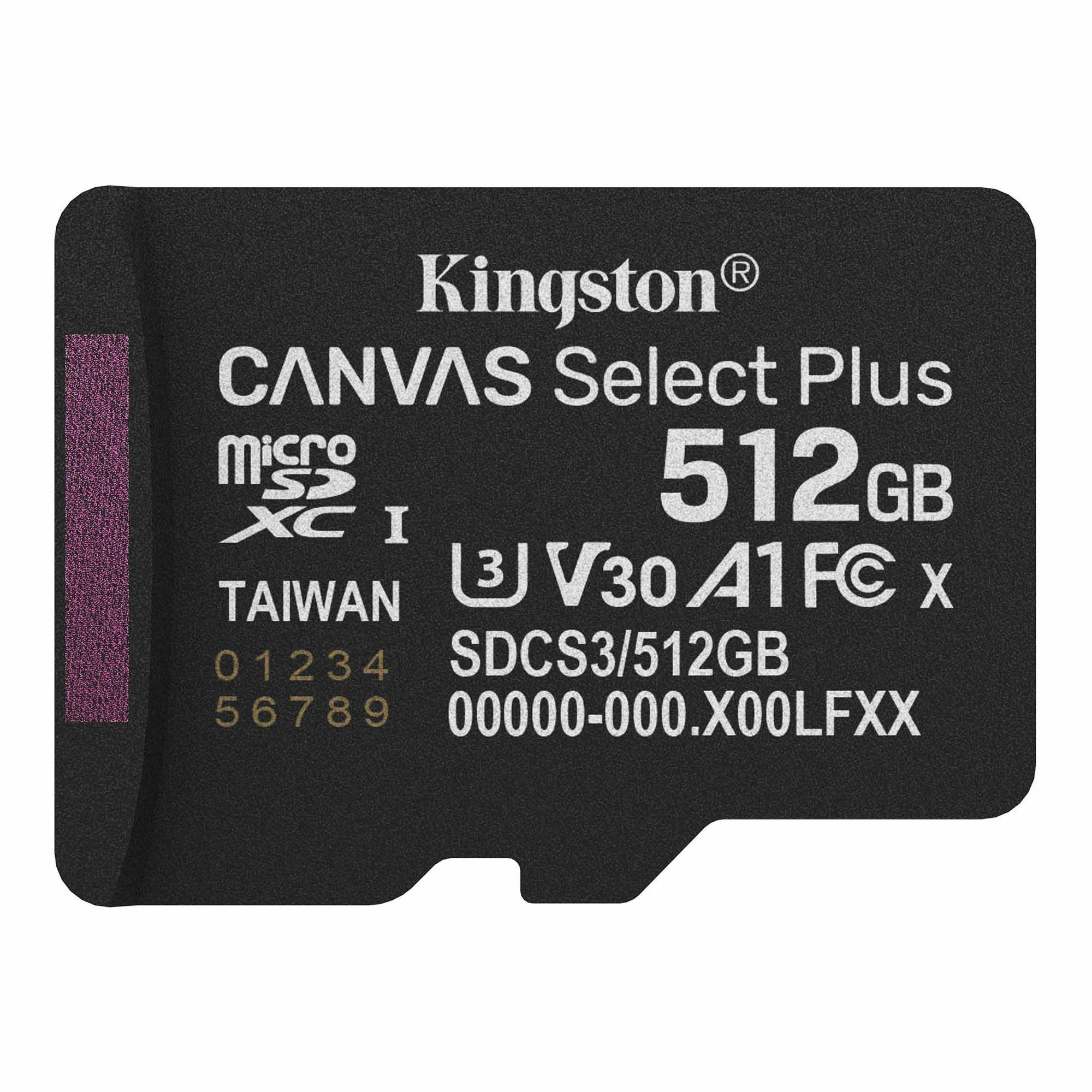 Карта памяти Kingston Canvas Select Plus microSDXC 512 Гб UHS I Class 10 V10 (SDCS3/512GBSP) - фото 1