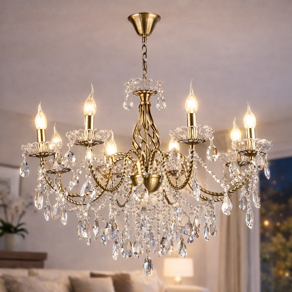 Люстра Valeso с хрустальными подвесами под восемь ламп Е14 Бронзовый (B NH6814/8 AB)