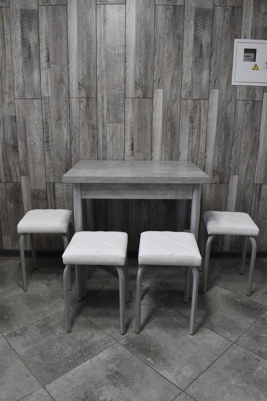 Кухонний комплект Оскар стіл розкладний/табурети 4 шт. Tutti Lux 60х80/80х120х75 см Світлий Бетон/Білий (28375134)