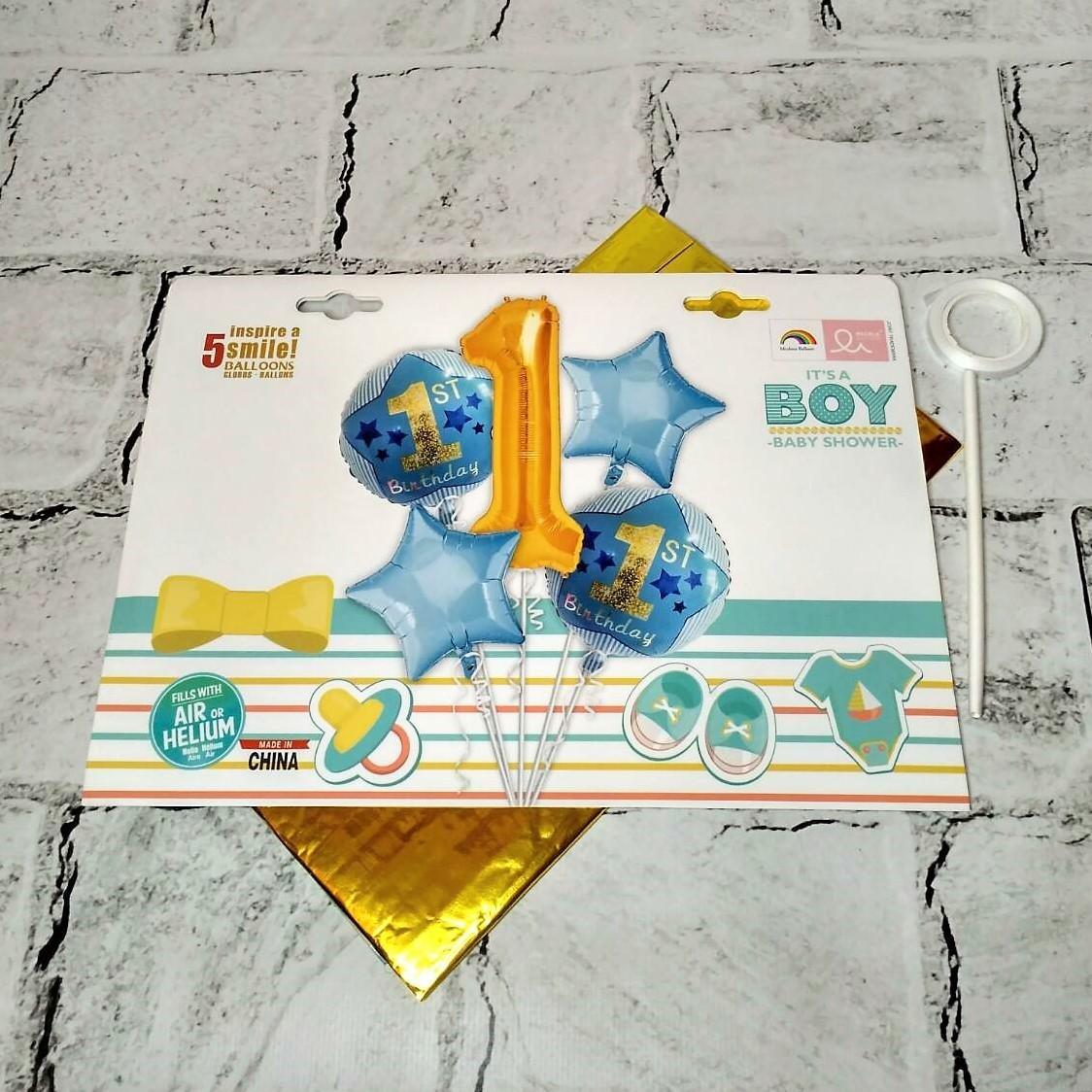 Воздушные шарики фольгированные Первый день рождения Baby boy 5 шт. (T-136-2)
