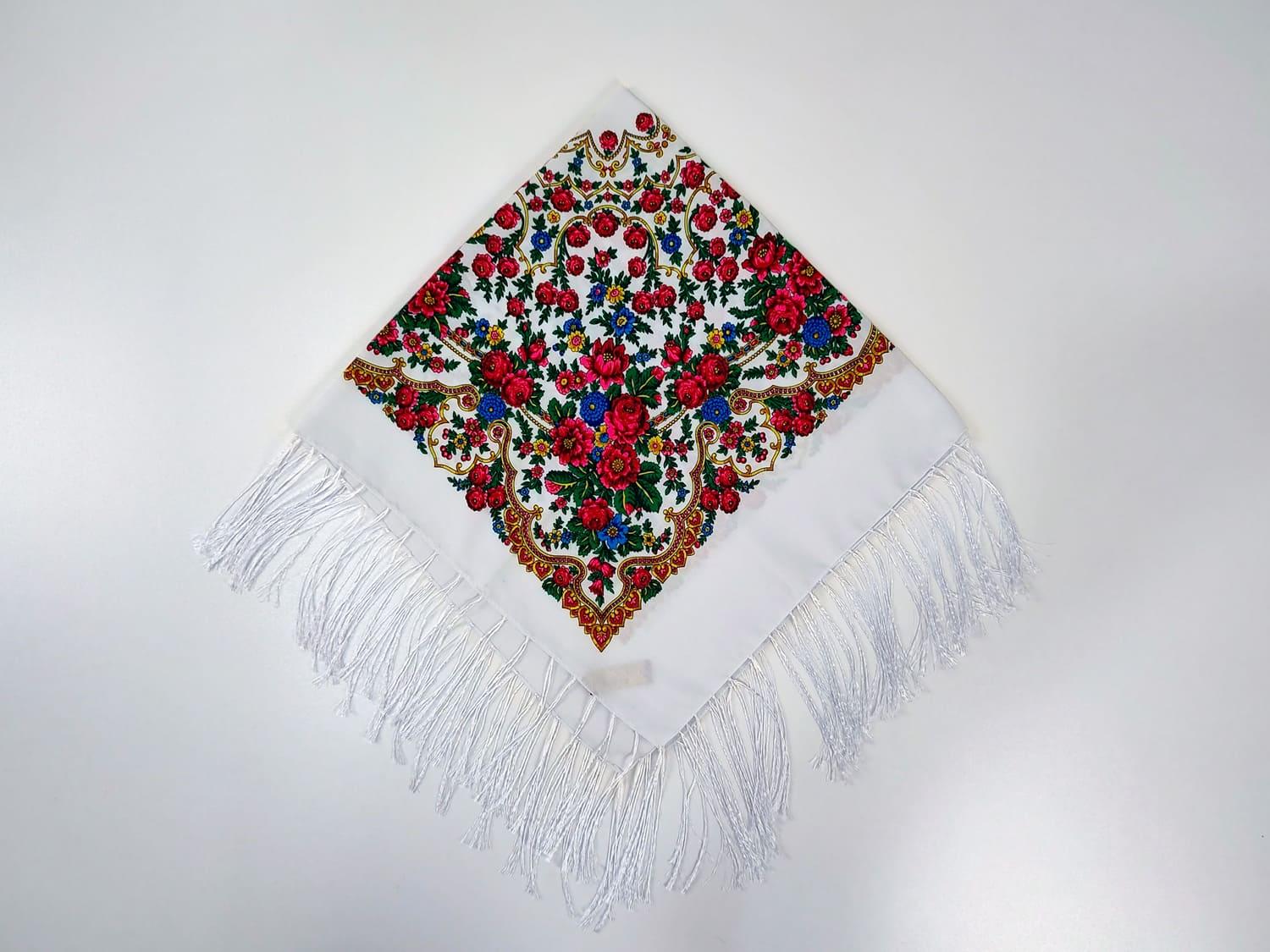 Платок украинский Цветочный размай 80x80 см Белый (30314577)