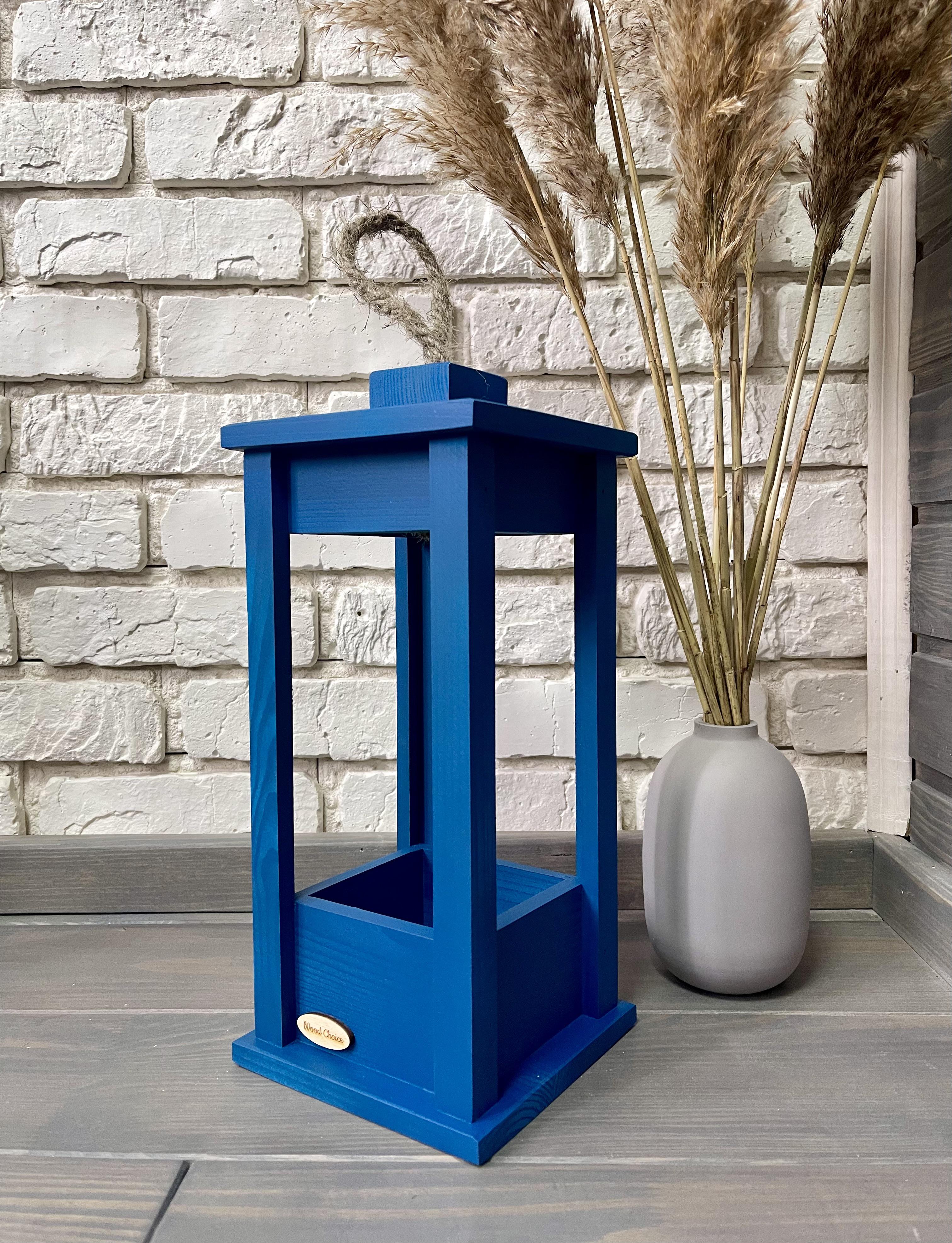 Подсвечник деревянный Wood Choice Фонарь 15х15х35 Синий - фото 1