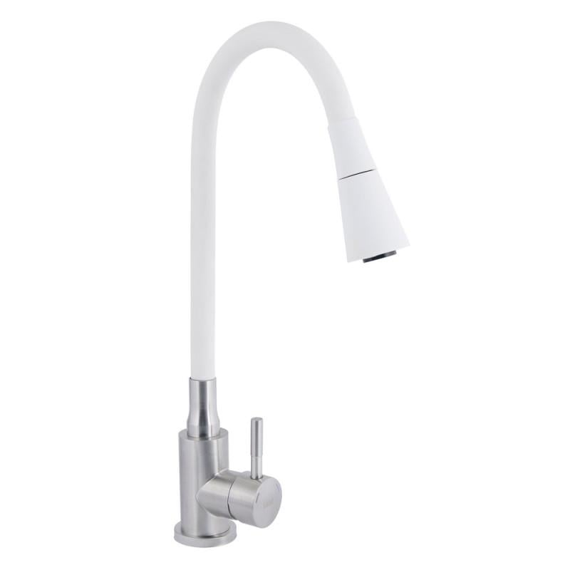 Змішувач для кухні Lidz Aria 015F31 K35 LDARI015F31WNK36981 з гнучким виливом White/Nickel (36792383)
