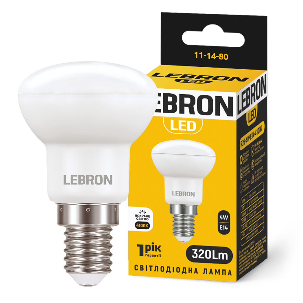 LED-лампа Lebron L-R39 4W 220V E14 4100K 320 Lm (28687303)