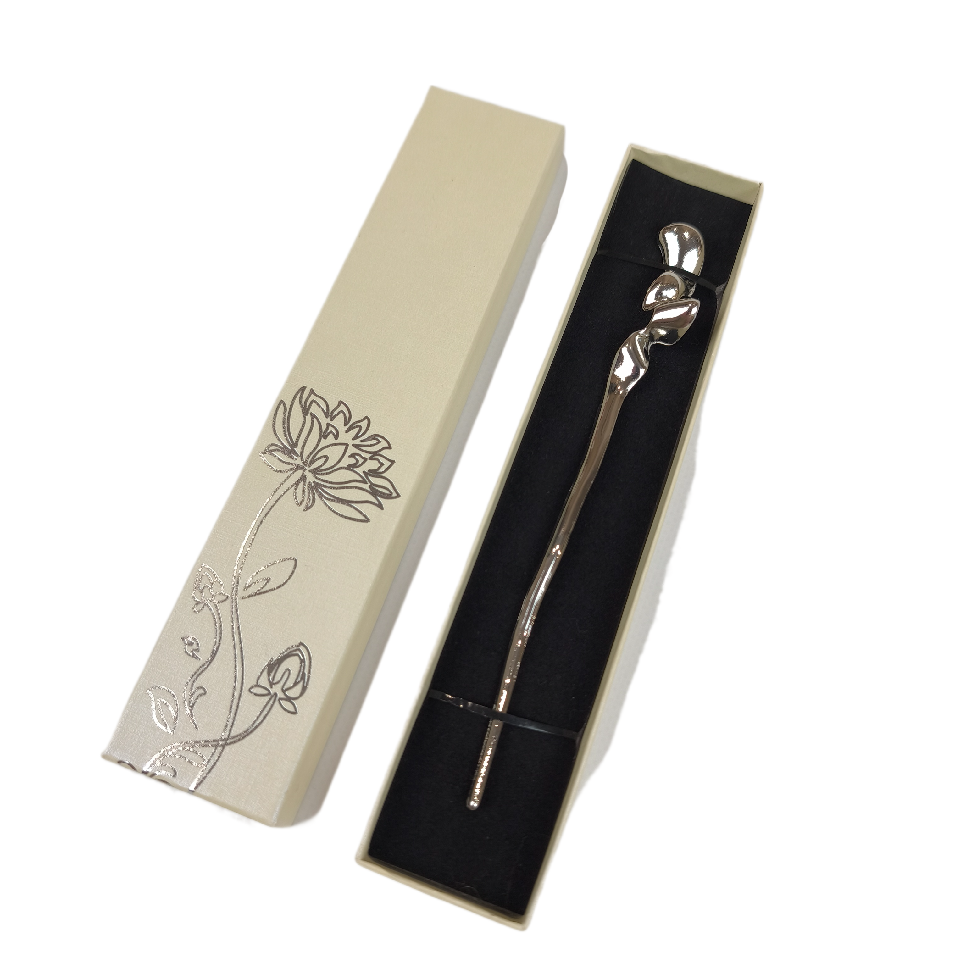 Шпилька-палочка для волос китайский стиль в подарочной коробке в стиле бамбук Серебристый (R8097)