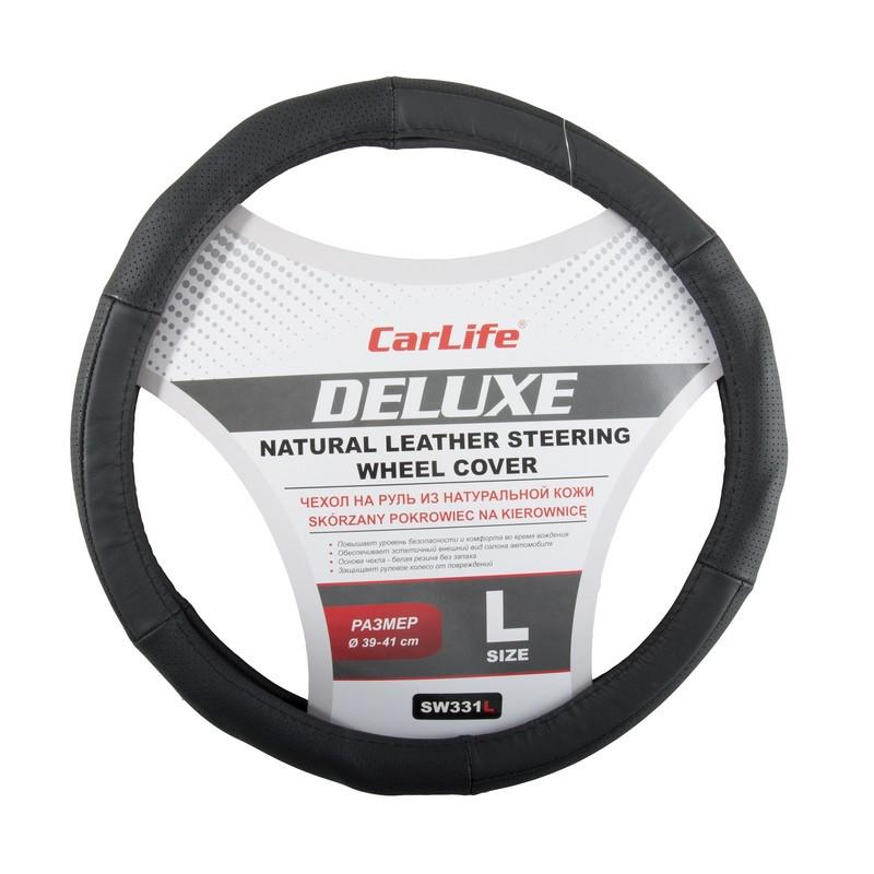 Чехол на руль Carlife Delux L 39-41 см кожа шесть сегментов Черный Чехол на руль Carlife Delux L 39-41 см кожа шесть сегментов Черный