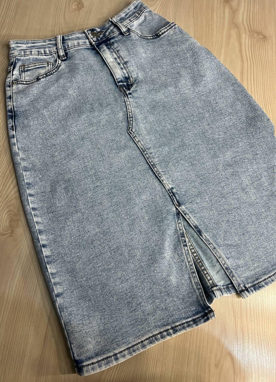 Спідниця жіноча джинсова DNL 208 середньої довжини з розрізом р. 30 Блакитний (4075) - фото 4