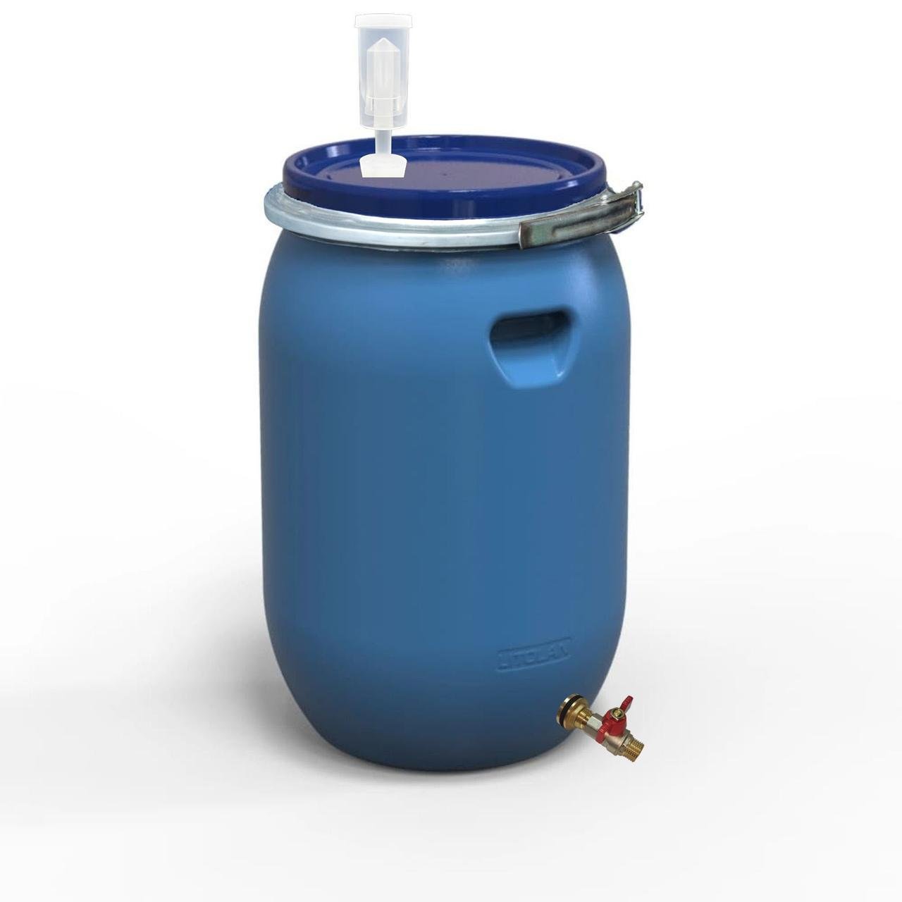 Бочка для брожения с гидрозатвором U металлическим хомутом и латунным сливным краном 1/2" 65 л (29636М) - фото 1 Бочка для брожения с гидрозатвором U металлическим хомутом и латунным сливным краном 1/2" 65 л (29636М) - фото 1