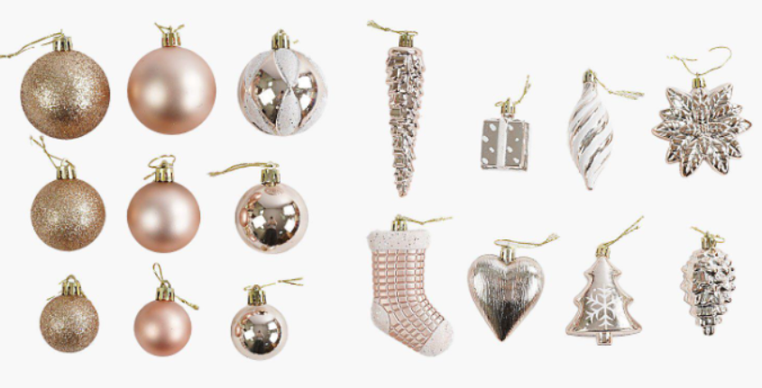 Новогодние украшения с глитером набор из шаров/сосулек/подарков и елок 72 шт. Бежевый (160779)