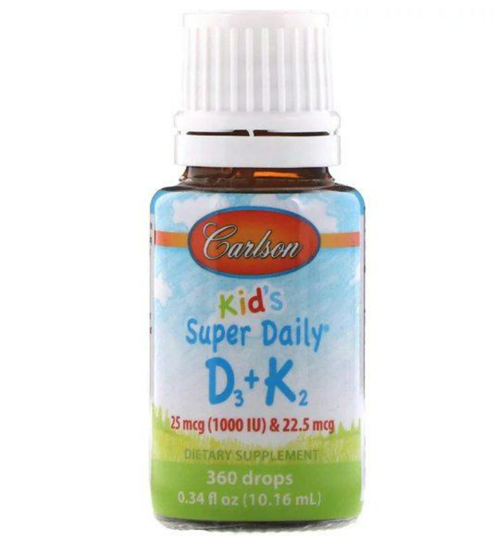 Комплекс Витамин D3+K2 Carlson Labs Kid's Super Daily D3+K2 25 mcg 1,000 IU & 22,5 mcg 0,34 ун. 10,16 мл