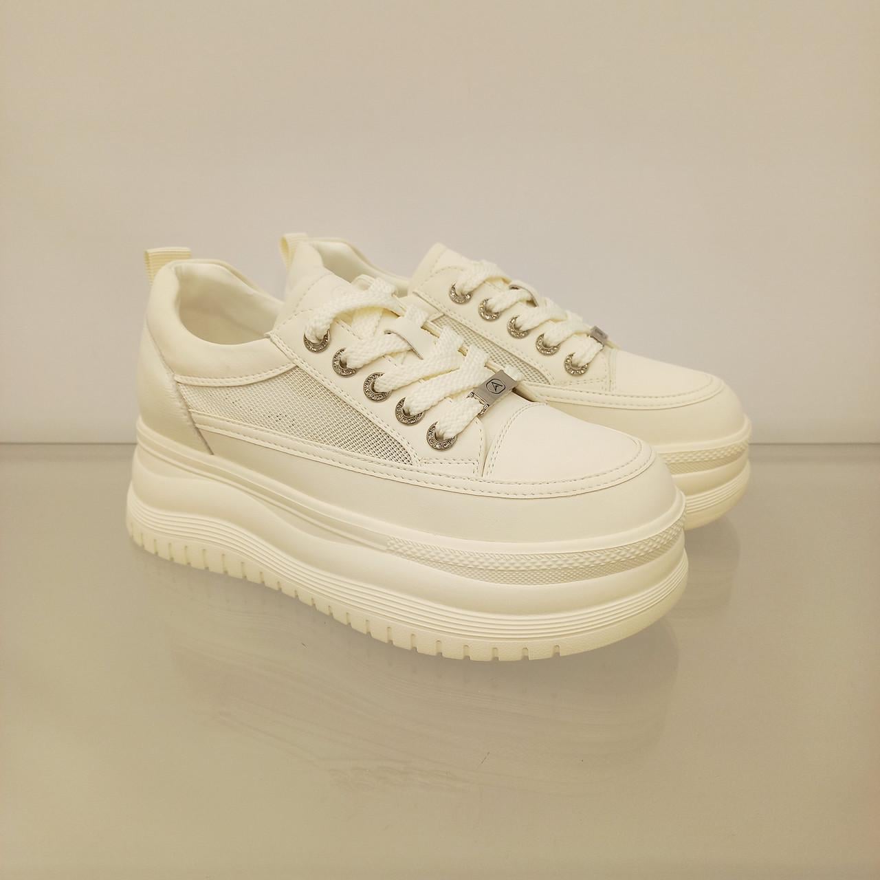 Кроссовки женские с сеткой на платформе р. 39 Молочный (33384677)