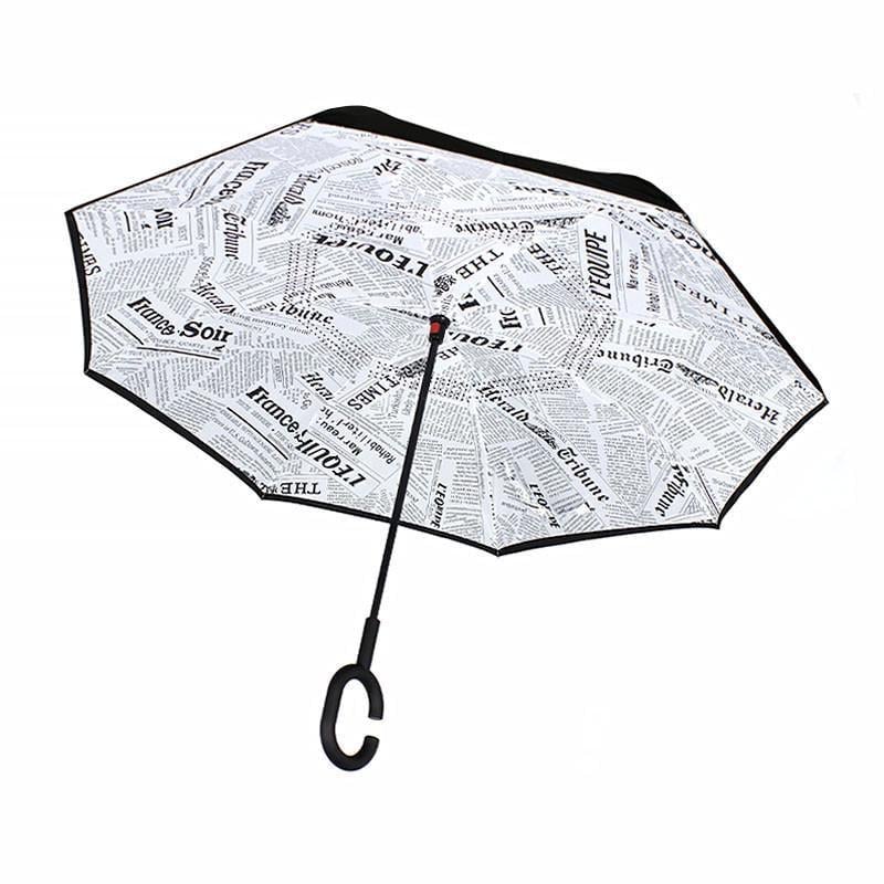 Зонт женский наоборот Lesko Up-Brella Газета Белая