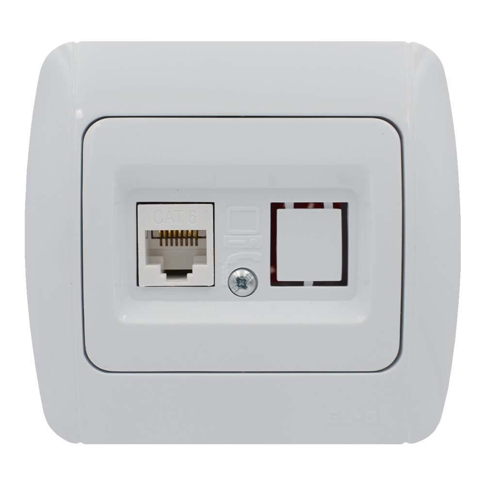 Розетка одинарная компьютерная RJ-45 EL-BI Zirve Fixline Белый (00000004249)