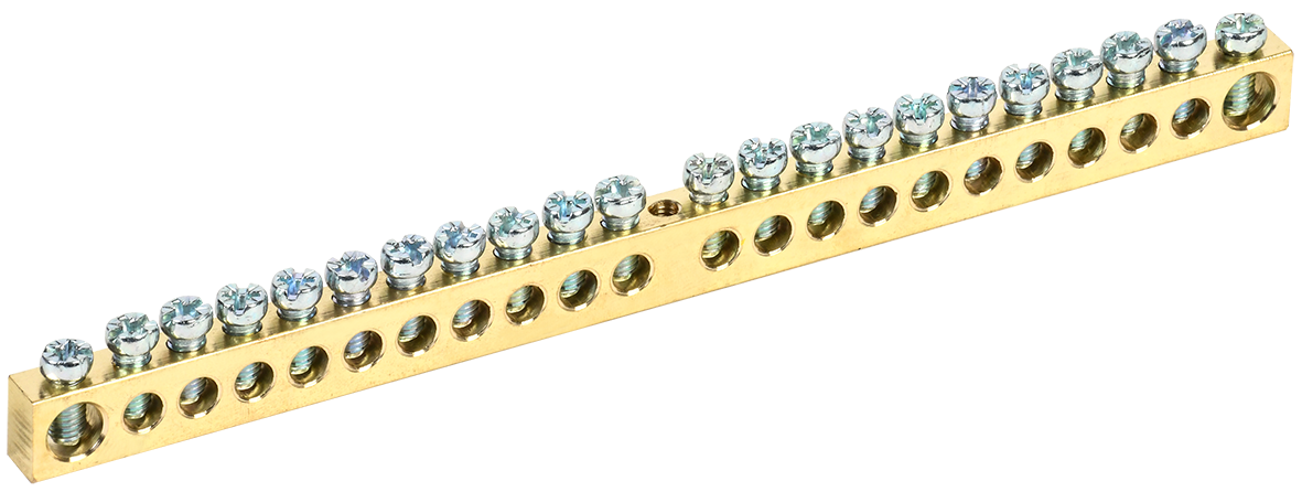 Шина нулевая УЕК 22 отверстий крепление по центру медь 8х12 мм (YNN20-22-100)