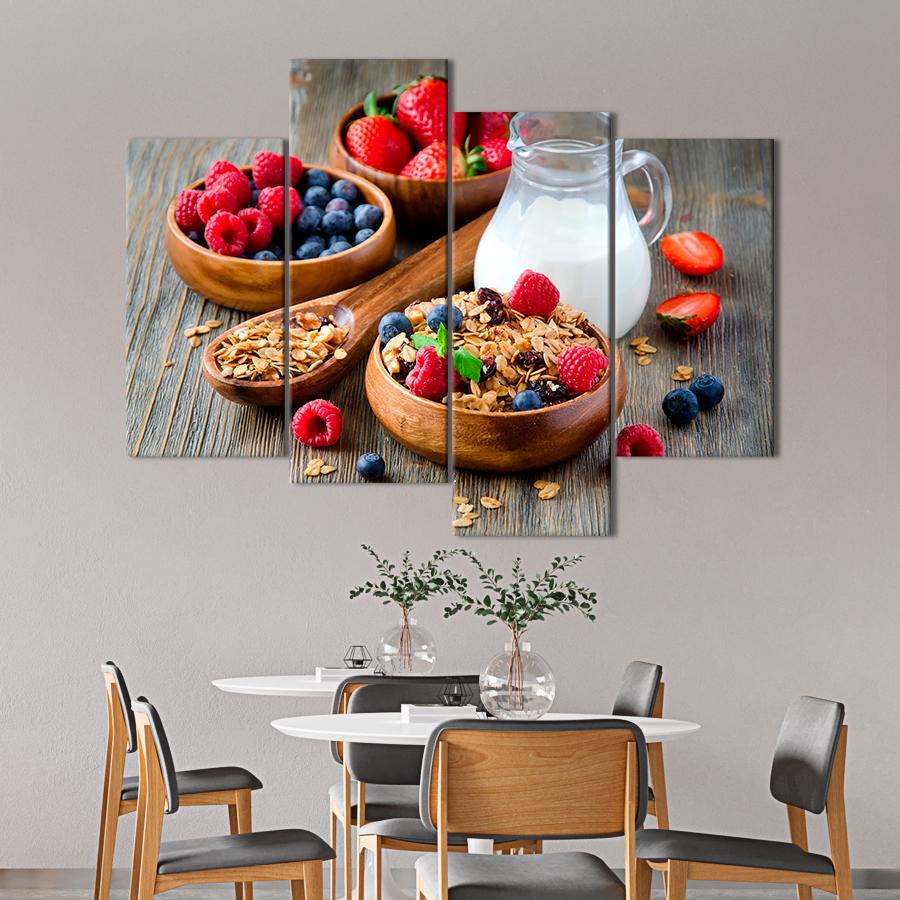 Настенний декор Свежие ягоды с гранолой и молоко на завтрак 89x56 см (A274-4)