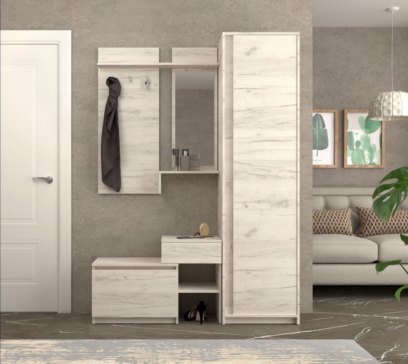 Прихожая современная в коридор Мастер Форм Брайт правосторонняя 1420х376х2000 мм Дуб крафт белый (20734)