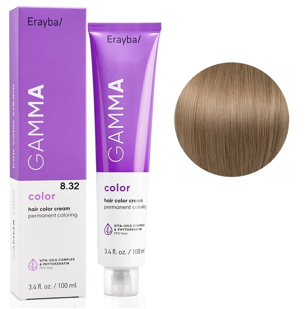 Краска для волос перманентная Erayba Gamma Color Cream 8/32 Свет золотисто-бежевый блонд 100 мл