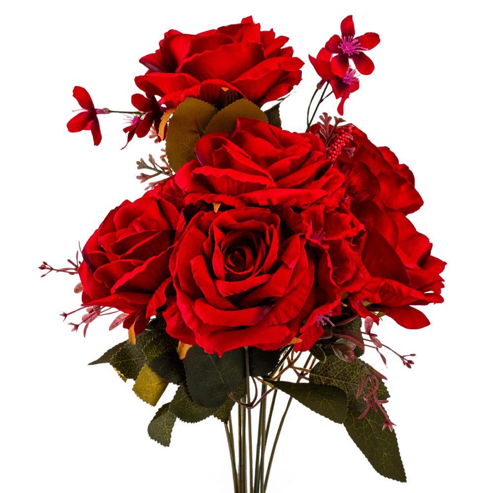 Букет Цветочный коктейль 7 бутонов роз 4 гортензии 51 см Красный (9207-001)