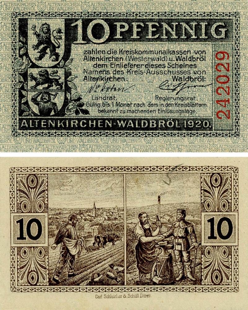 Коллекционная банкнота Германия Нотгельд 10 пфеннигов 1920 F-VF Альтенкирхен (Б18482) Коллекционная банкнота Германия Нотгельд 10 пфеннигов 1920 F-VF Альтенкирхен (Б18482)