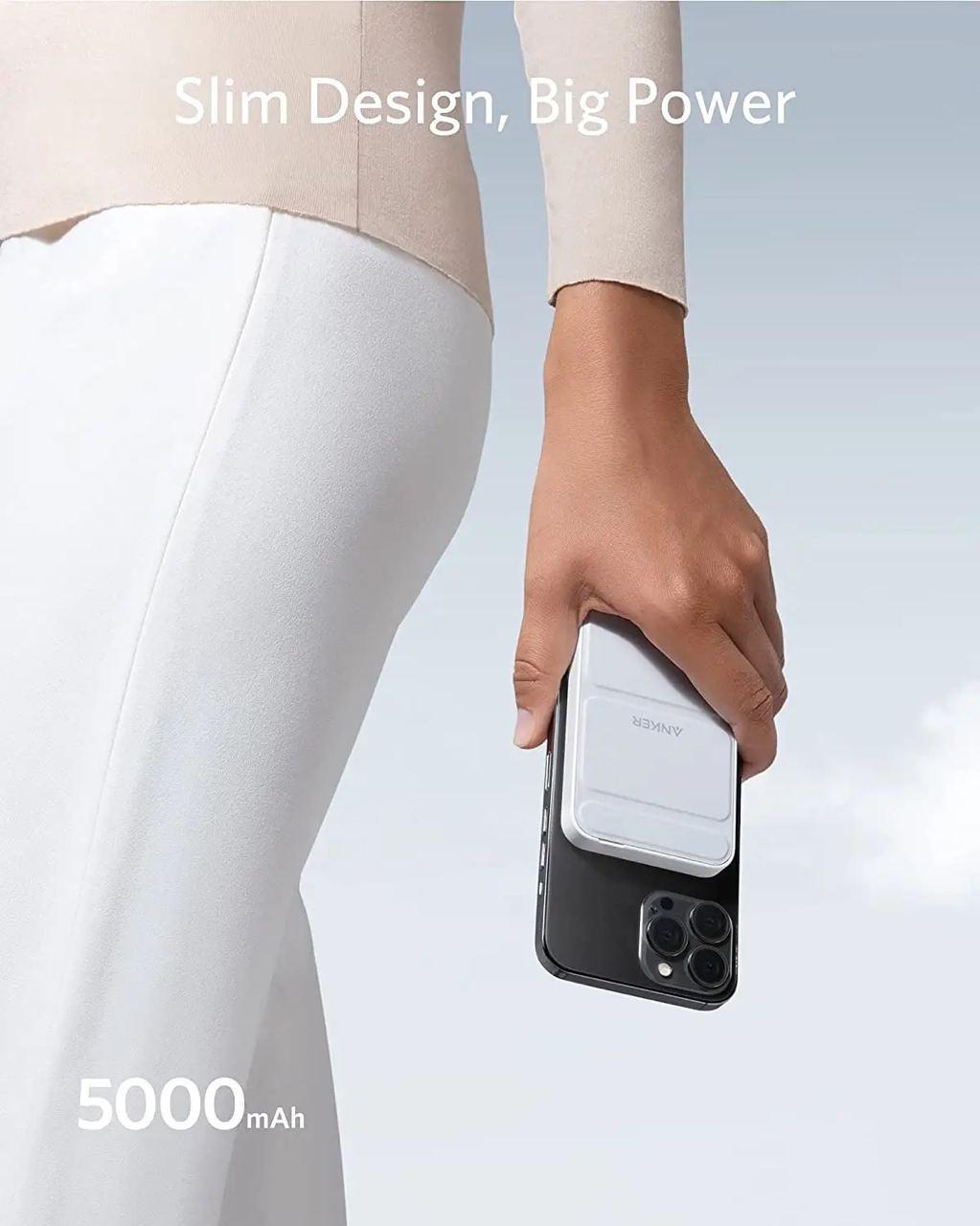 Повербанк магнітний Anker 622 MagGo 5000 mAh 12W з бездротовою зарядкою та підставкою Білий (A1611) - фото 2