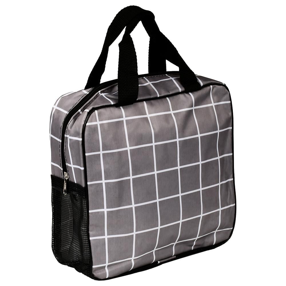 Косметичка з ручками та кишенями Stenson Visual велика 24х23,5х9,5 см Сірий з білим та чорним (R33399)