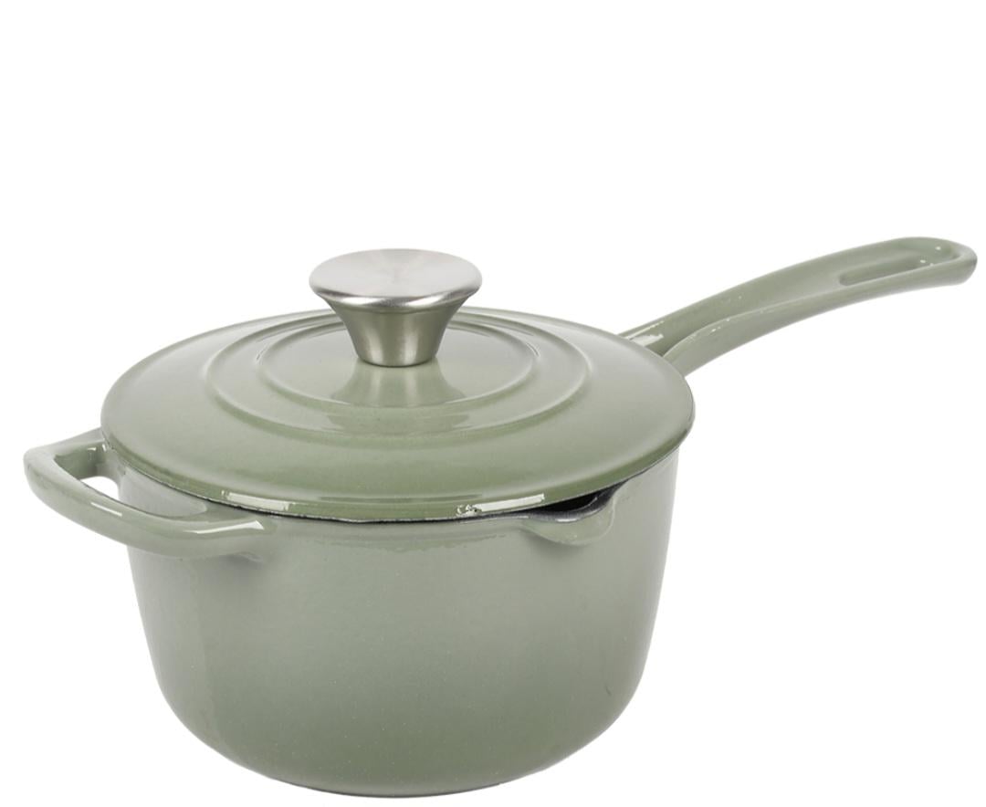 Ковш кухонный Stenson R43655-GR чугунный эмалированный 16 см 1,2 л Оливковый