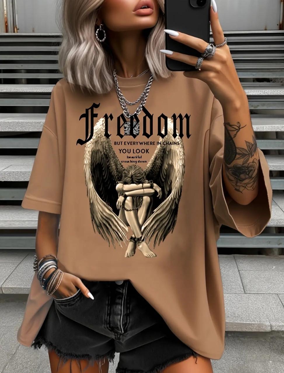 Футболка женская с принтом Freedom Оверсайз XL (2513248300)