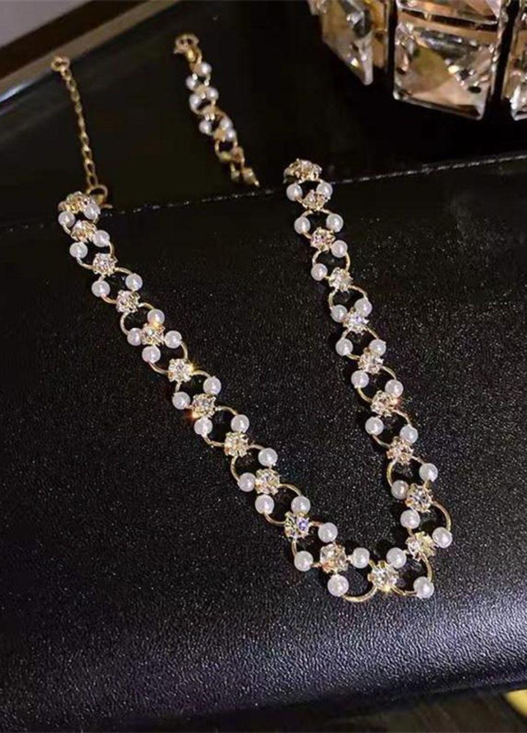 Ланцюжок-чокер жіночий з камінцями та бусинками Fashion Jewelry Золотистий (15268) - фото 3 Ланцюжок-чокер жіночий з камінцями та бусинками Fashion Jewelry Золотистий (15268) - фото 3