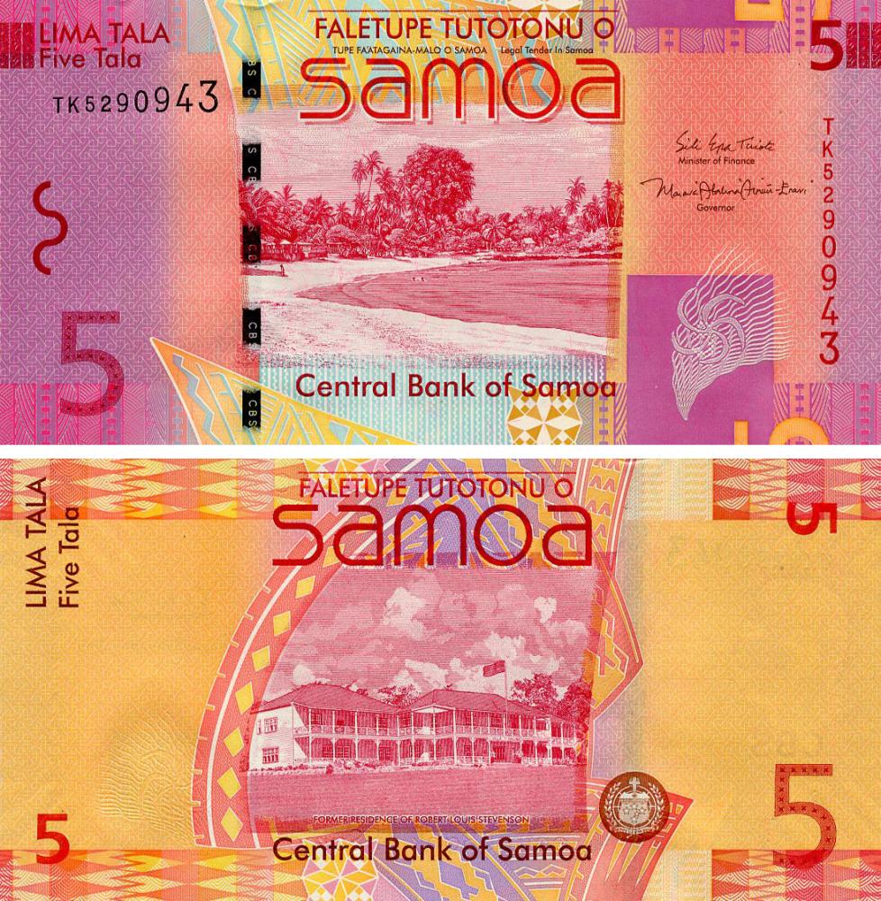 Коллекционная банкнота Самоа 5 тала 2017 UNC (P38c)