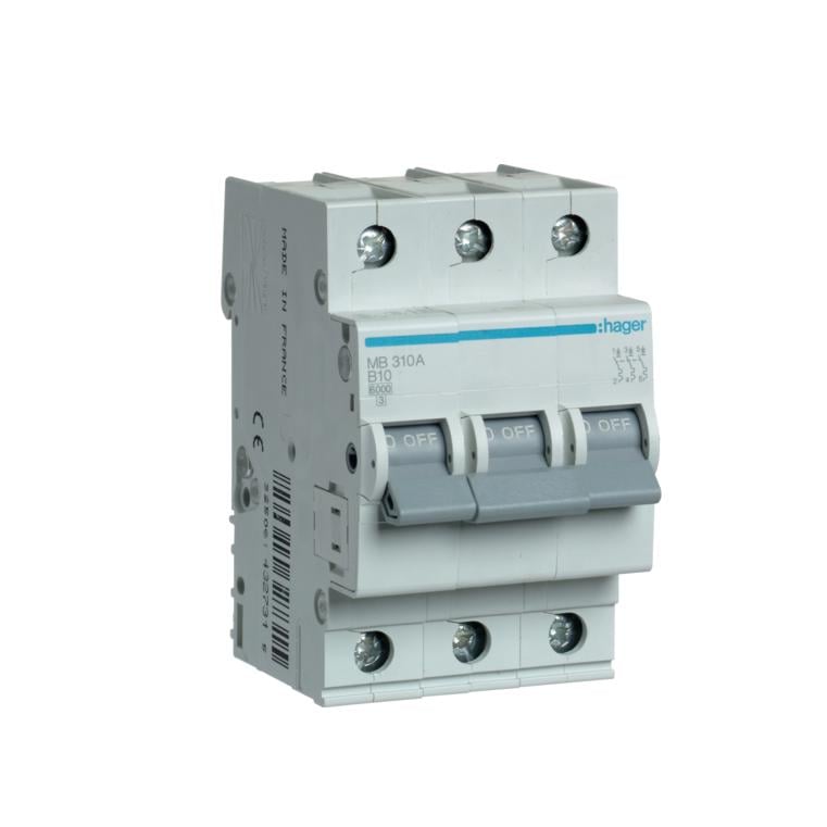 Автоматичний вимикач Hager 3P 10A B 6 kA MB310A 3M