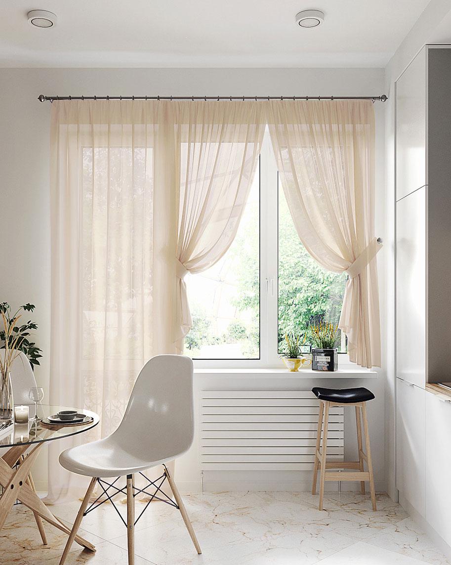 Комплект тюль Pivdenne вуаль на окно с балконной дверью Светло-бежевый (8494-balkon)