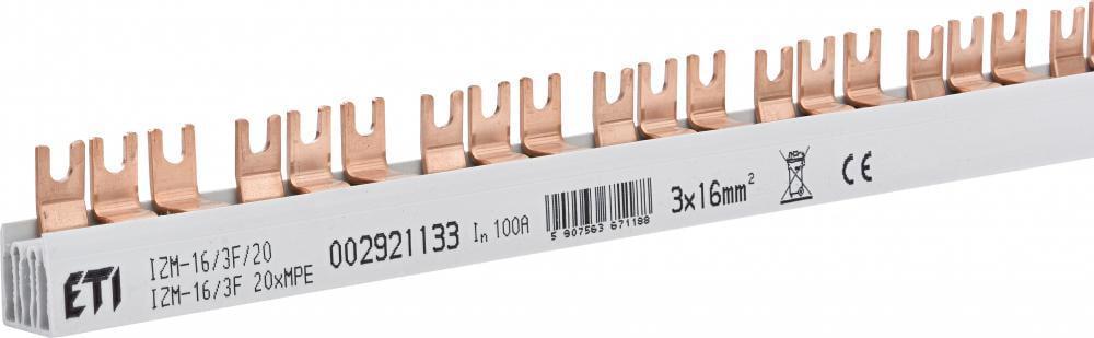 Шина соединительная ETI IZM16/3F/20хMPE 3Р 100А тип FORK вилка 60 модулей 16 мм2 1 м (2921133)