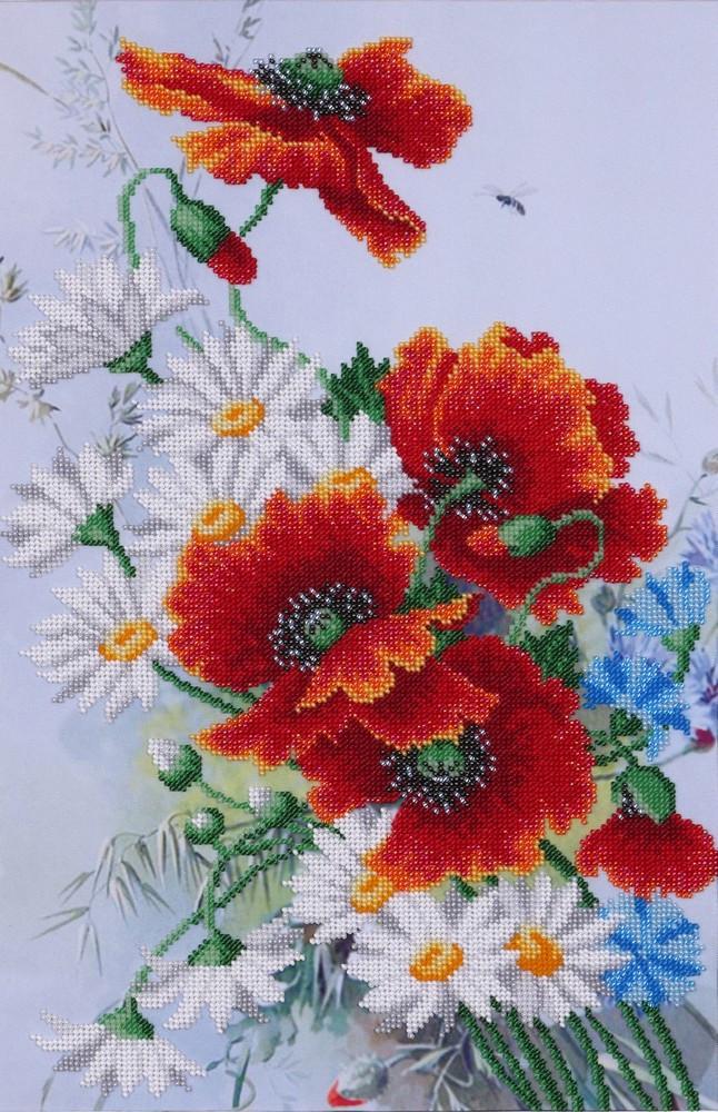 Вышивка бисером Маки и ромашки частичная выкладка 28x43 см (1474888891)