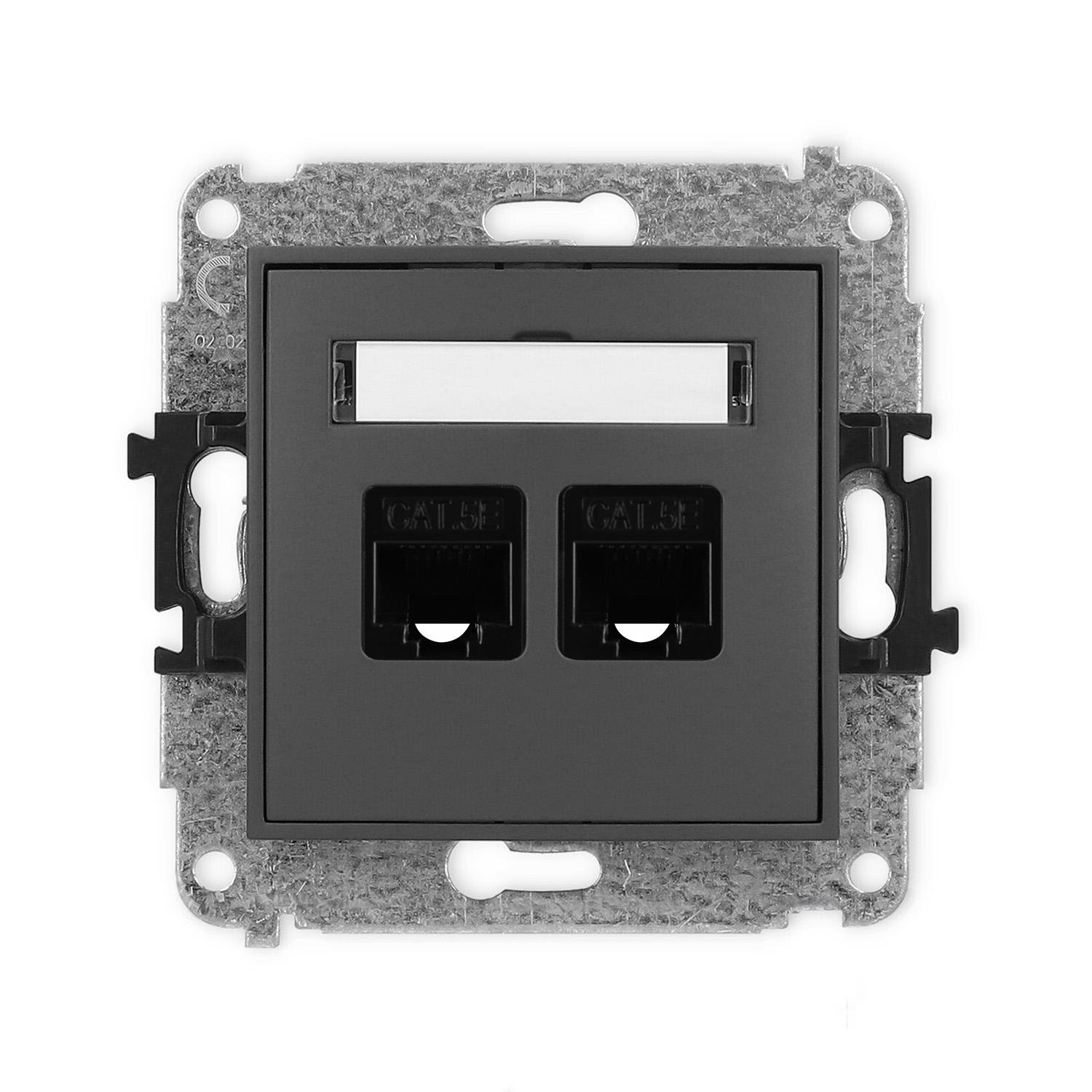 Розетка компьютерная Karlik Mini 2xRJ45 cat 5E Графитовый матовый (28MGK-2)