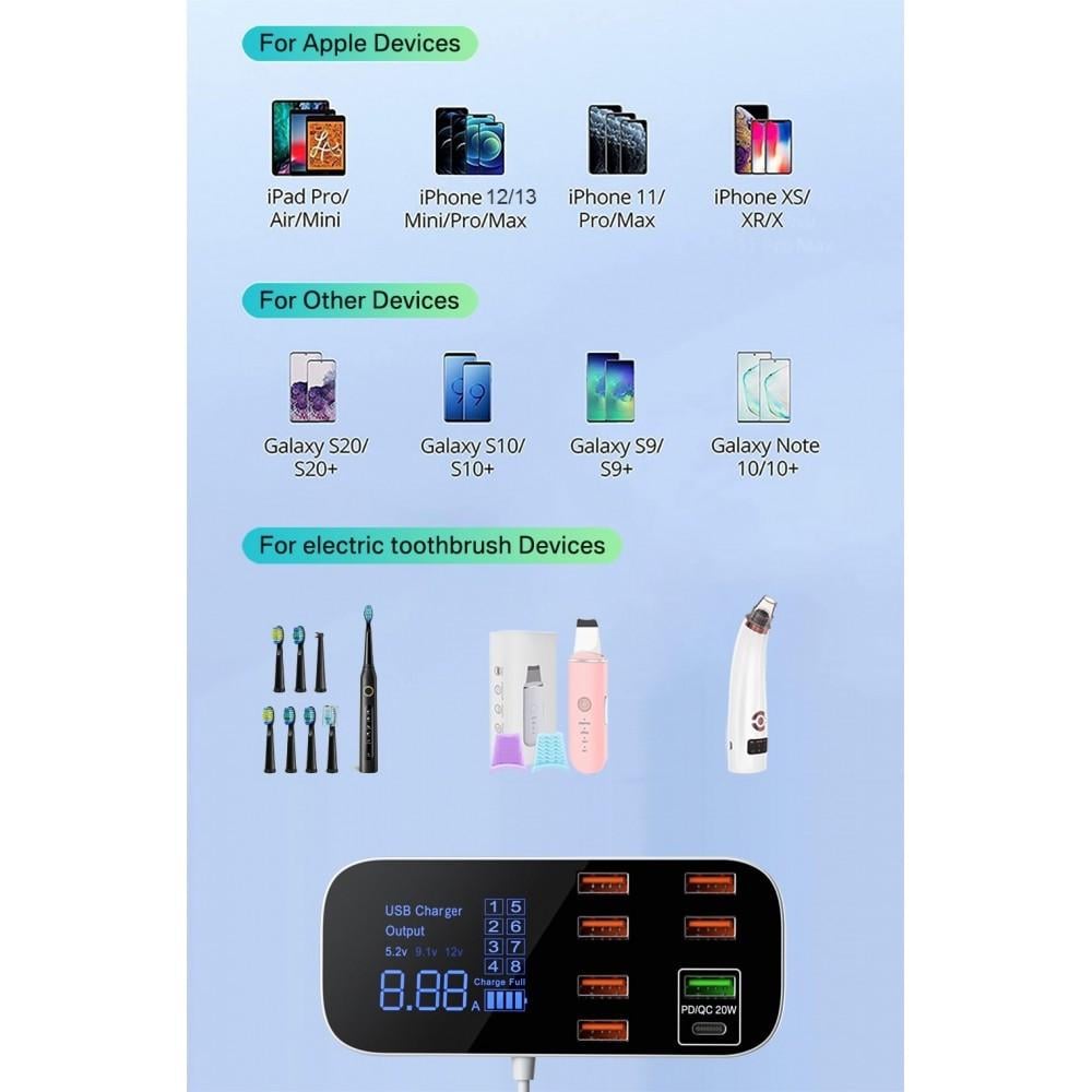 Зарядний пристрій мережевий Asometech 40W PD3.0 QC 3.0 8 USB (25397265) - фото 2 Зарядний пристрій мережевий Asometech 40W PD3.0 QC 3.0 8 USB (25397265) - фото 2